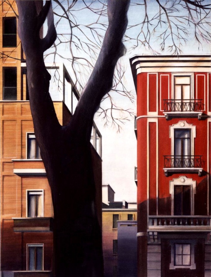 bardelli, la casa rossa, 2005, pastelli a olio su cartoncino, cm. 102x73 (foglio)
